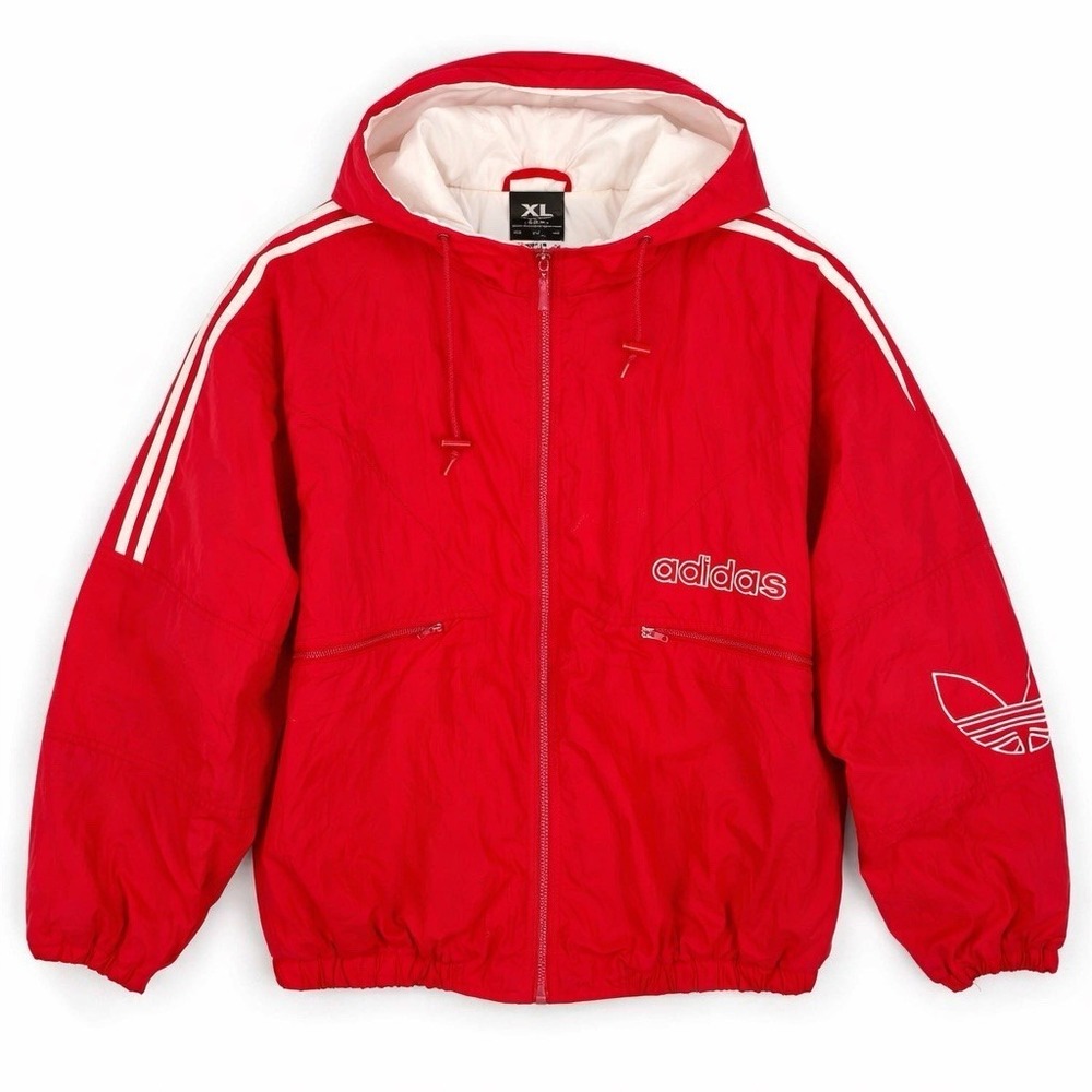 Adidas Vintage 90s Red Trefoil Windbreaker Jacket XL Made in Taiwan Hooded